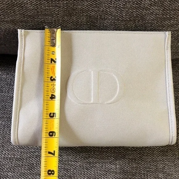 Dior Beauty Pouch Makeup Bag Light Grey Medium Canvas Authentic - Picture 15 of 15